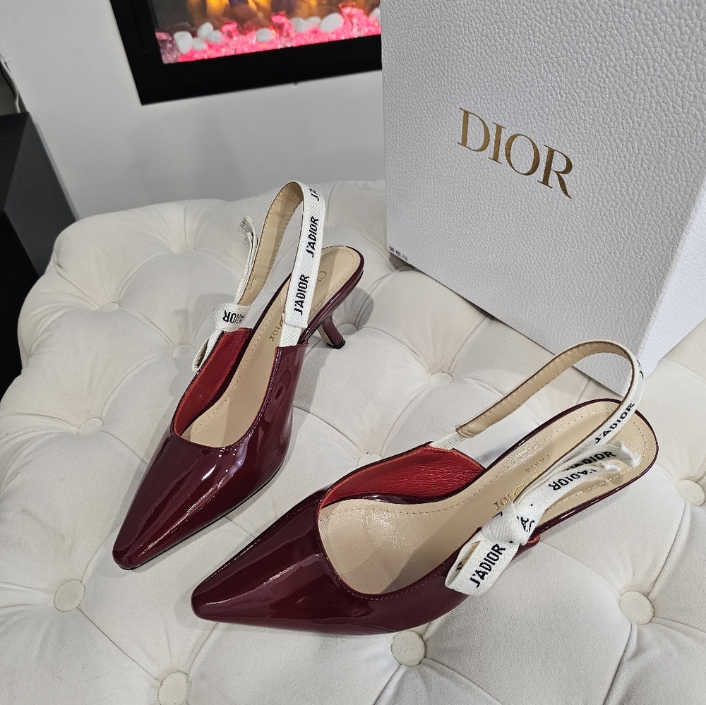 Dior Red Kitten Heel Slingback Shoes Size 9US/41 Euro